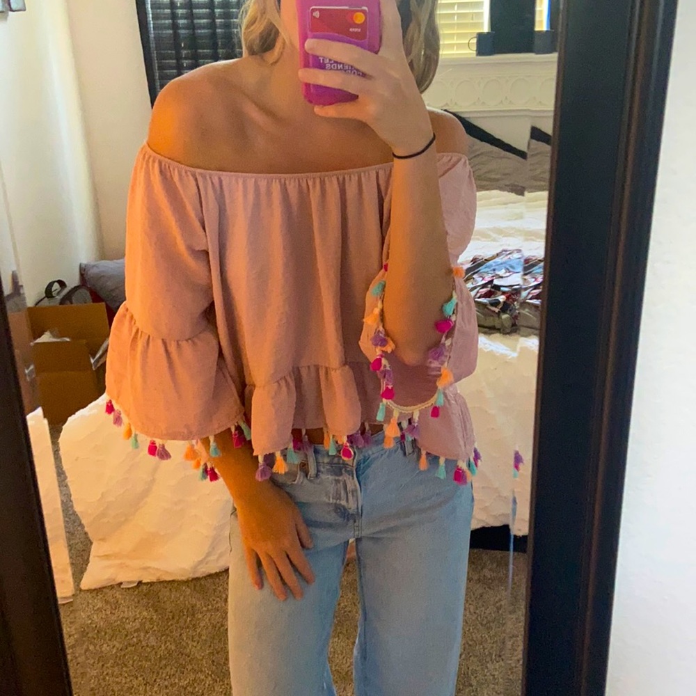 Off the shoulder fringe top